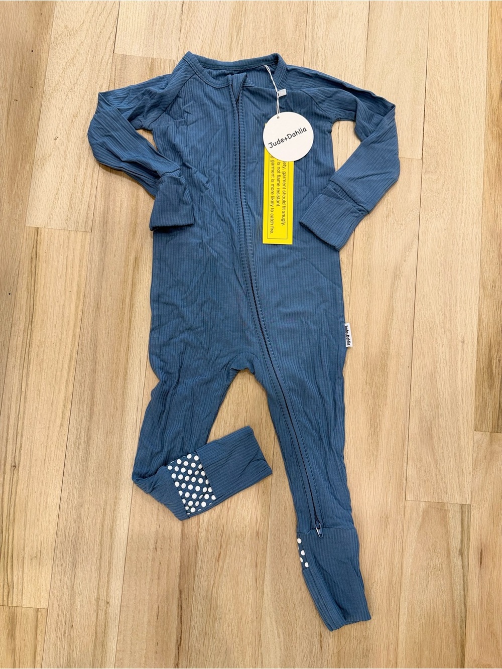 Brand New slate blue Bamboo zip up pajamas Jude + Dahlia boys baby 12-18 months